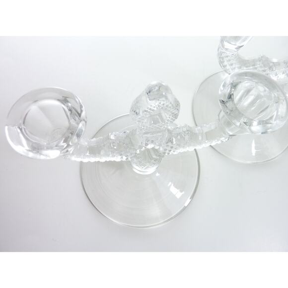 Vintage Double Light Clear Glass Candle Holder Hobnail Two Light Candelabra Pair - Picture 3 of 4